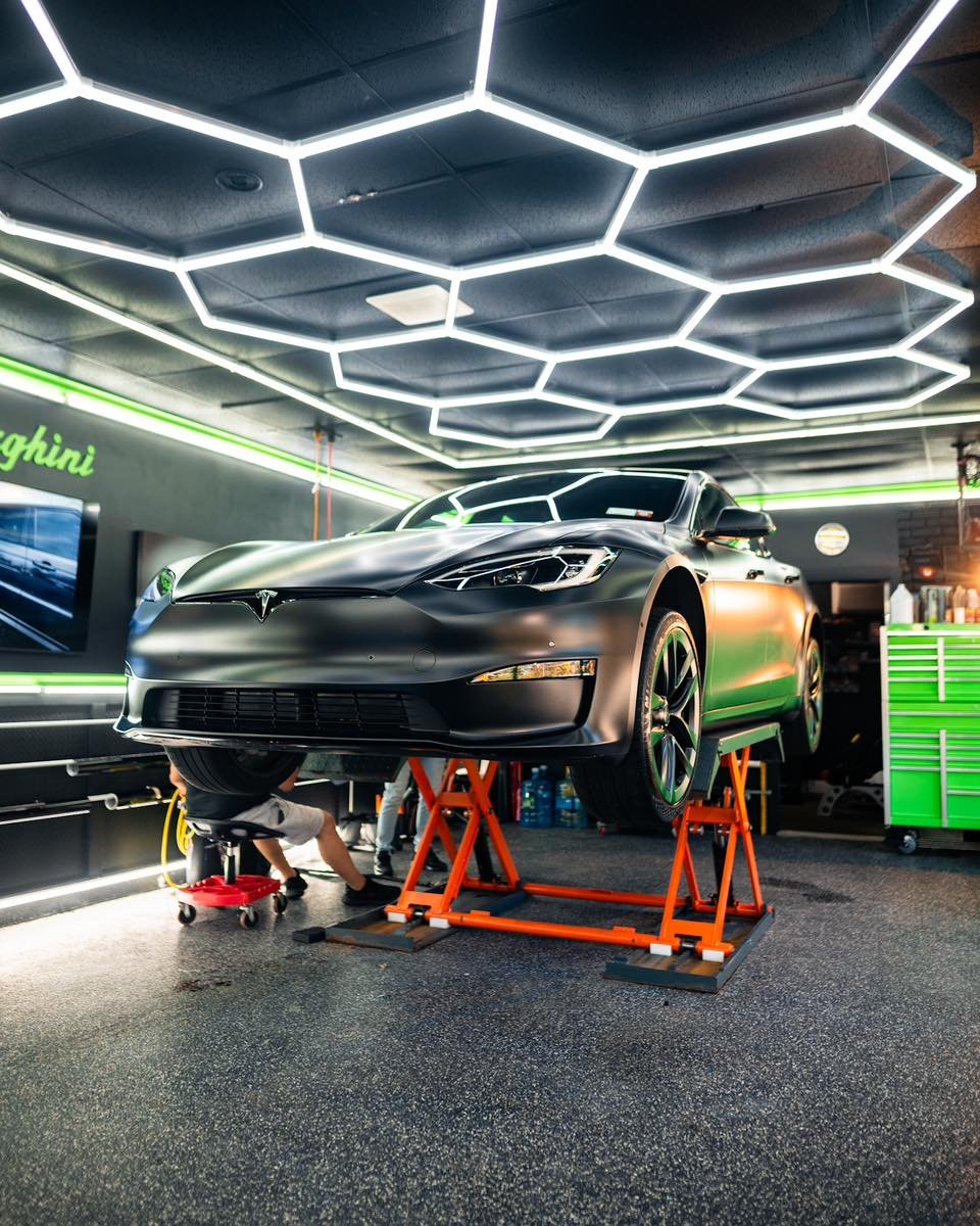 Tesla Model S inside the Prestige paint protection film installation bay